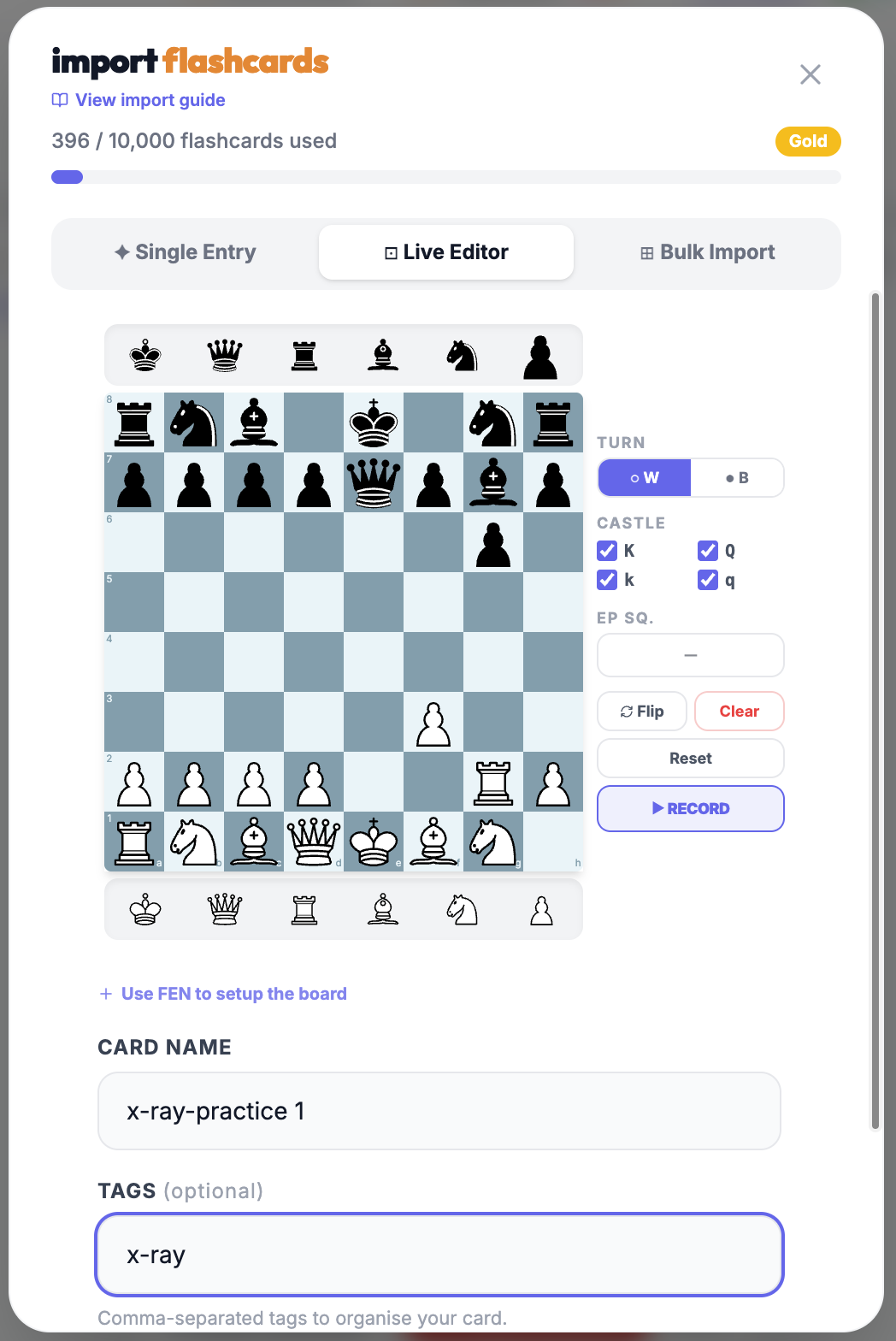Build your own flashcards: import or record live on the board
